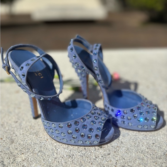 Gucci Swarovski Rhinestone Crystal Stiletto Heels Sandals Sz IT 35 - Picture 5 of 11